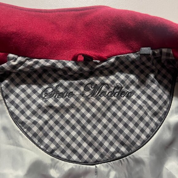 Steve Madden Red Wool Blend Double-Breasted Peacoat Jacket Women’s Size L - Picture 14 of 14